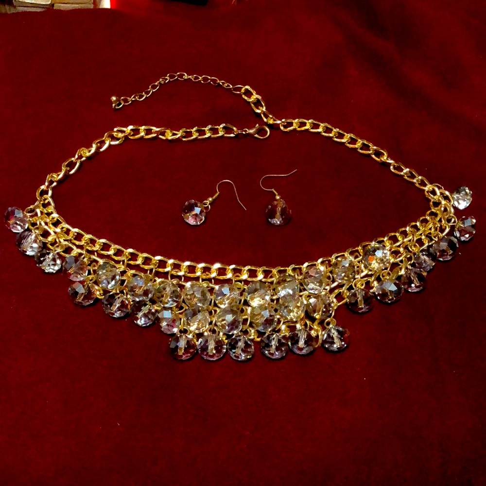 Set of Crystal glass dangle earrings and necklace